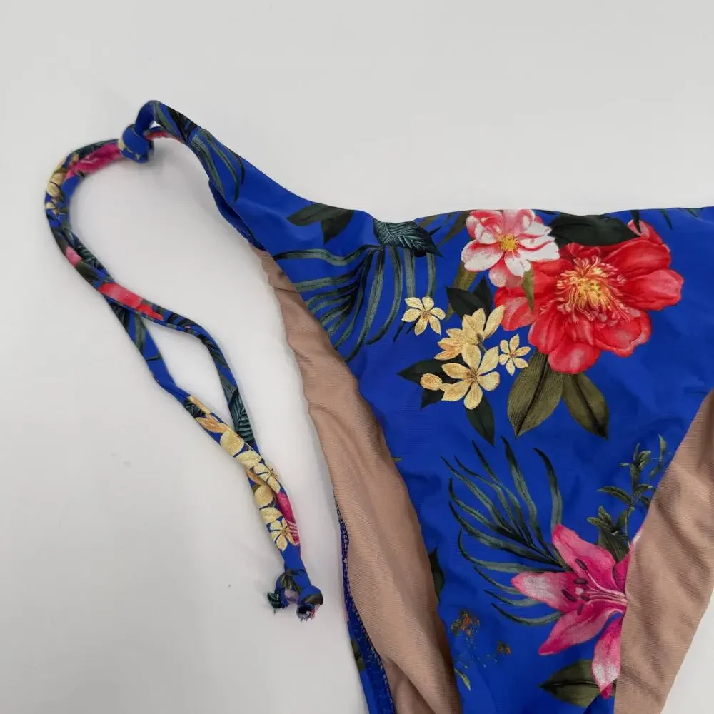 PQ SWIM PILYQ Bikini Bottoms SZ Small Boca Tie String Teeny NEW NWOT Blue Floral